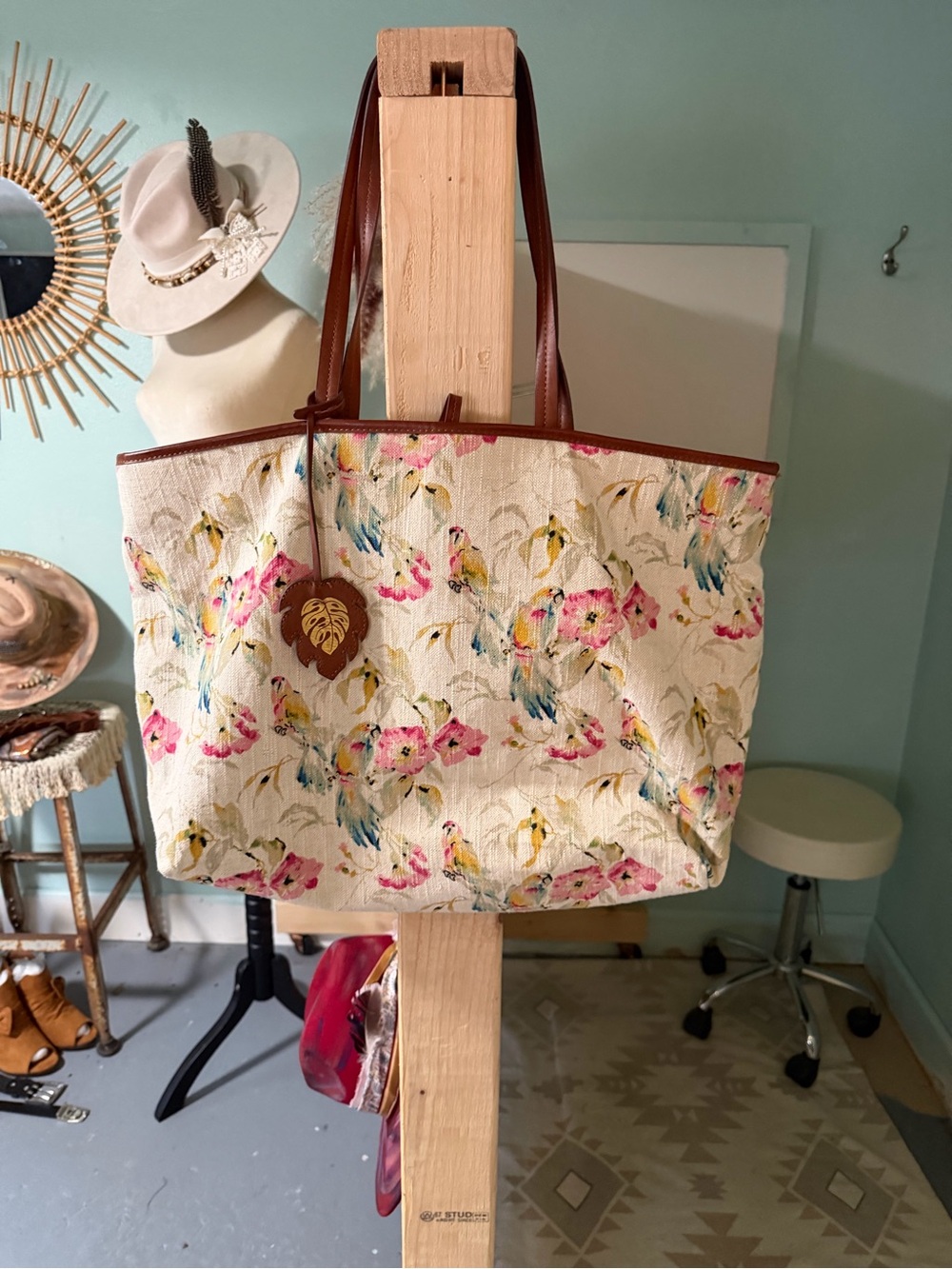 Tommy Bahama Floral Tapestry Tote in Cream, Pink & Green